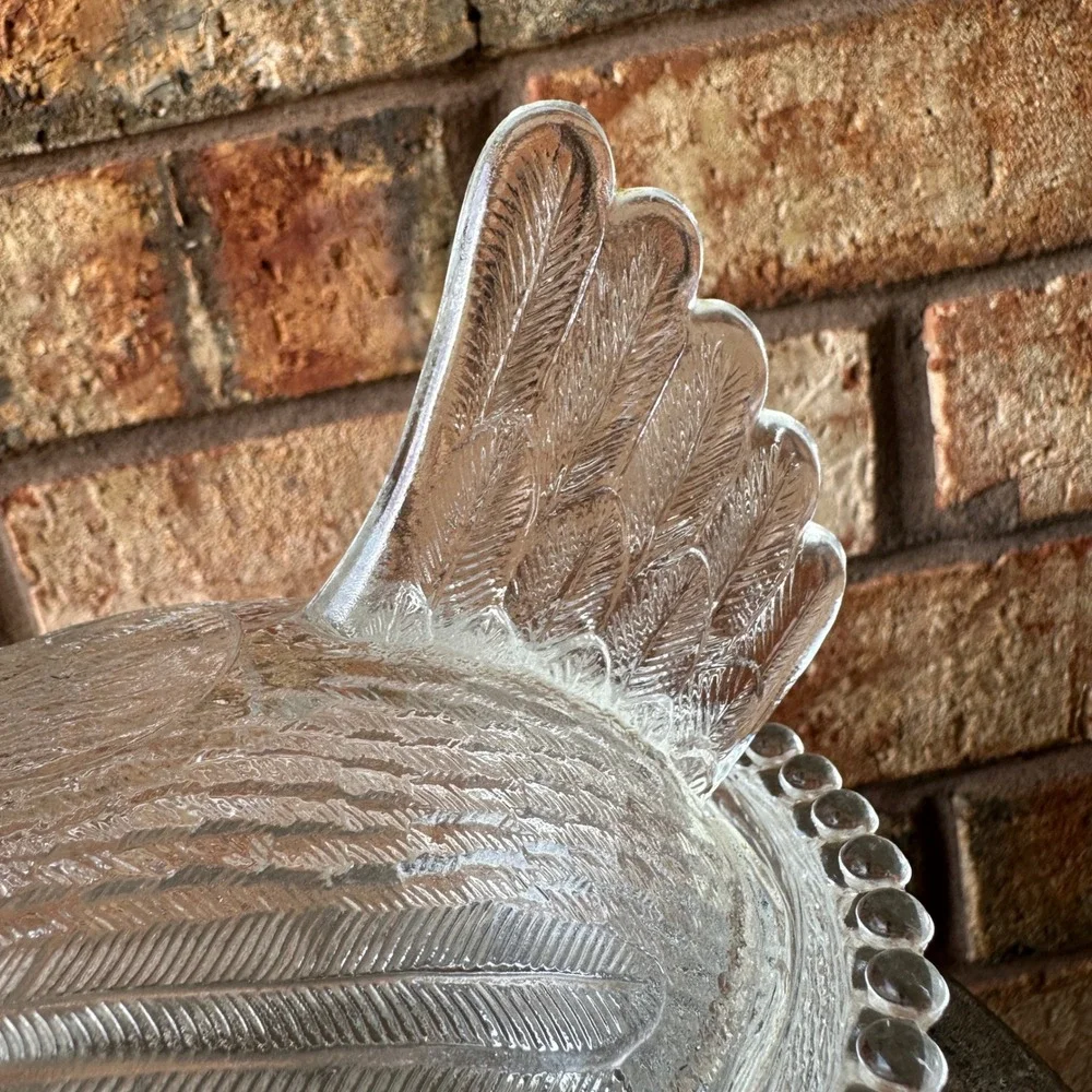 Vintage Clear Indiana Pressed Glass Hen on Nest Covered Candy Dish Beaded Rim